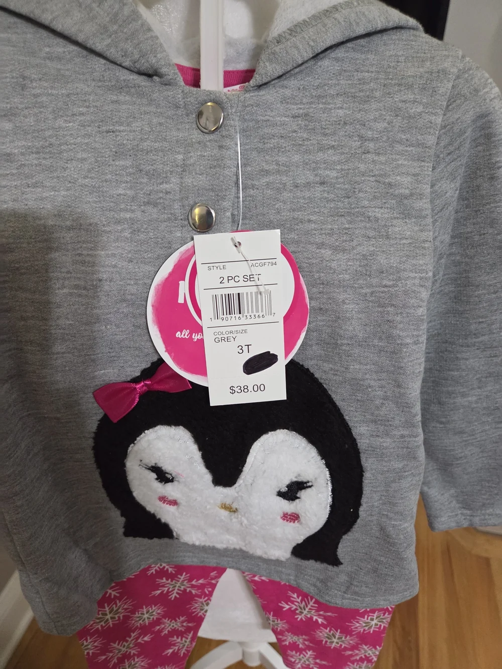 Nannette Gray Hoodie & Pink Snowflake Leggings Set